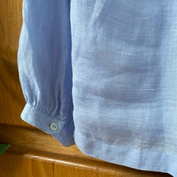 H by Halston Women’s Light Blue Linen V-Neck Blouse  Shirt Lagenlook Coastal S - Picture 3 of 5